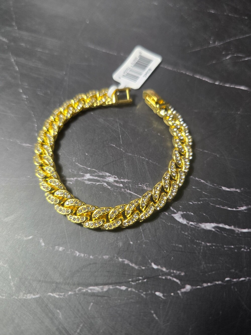 Invicta Gold-Tone Cuban Link Bracelet with Rhinestones